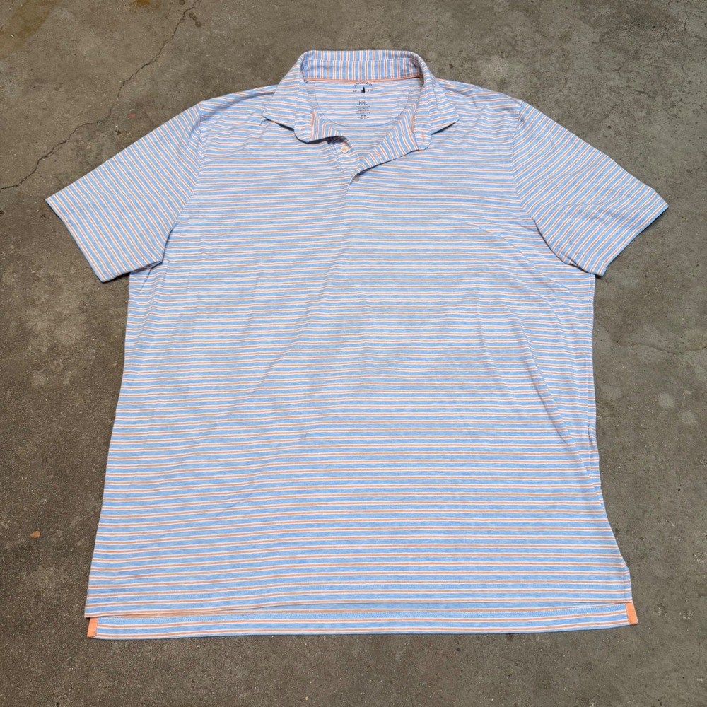 Johnnie-O Polo Shirt Men XXL Blue Orange Striped Top Shelf Performance UPF 50